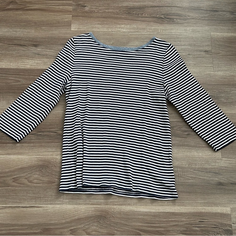 JONES NEW YORK Blue White Stripe Nautical 3/4 Sleeve Pull Over Top Women size XL
